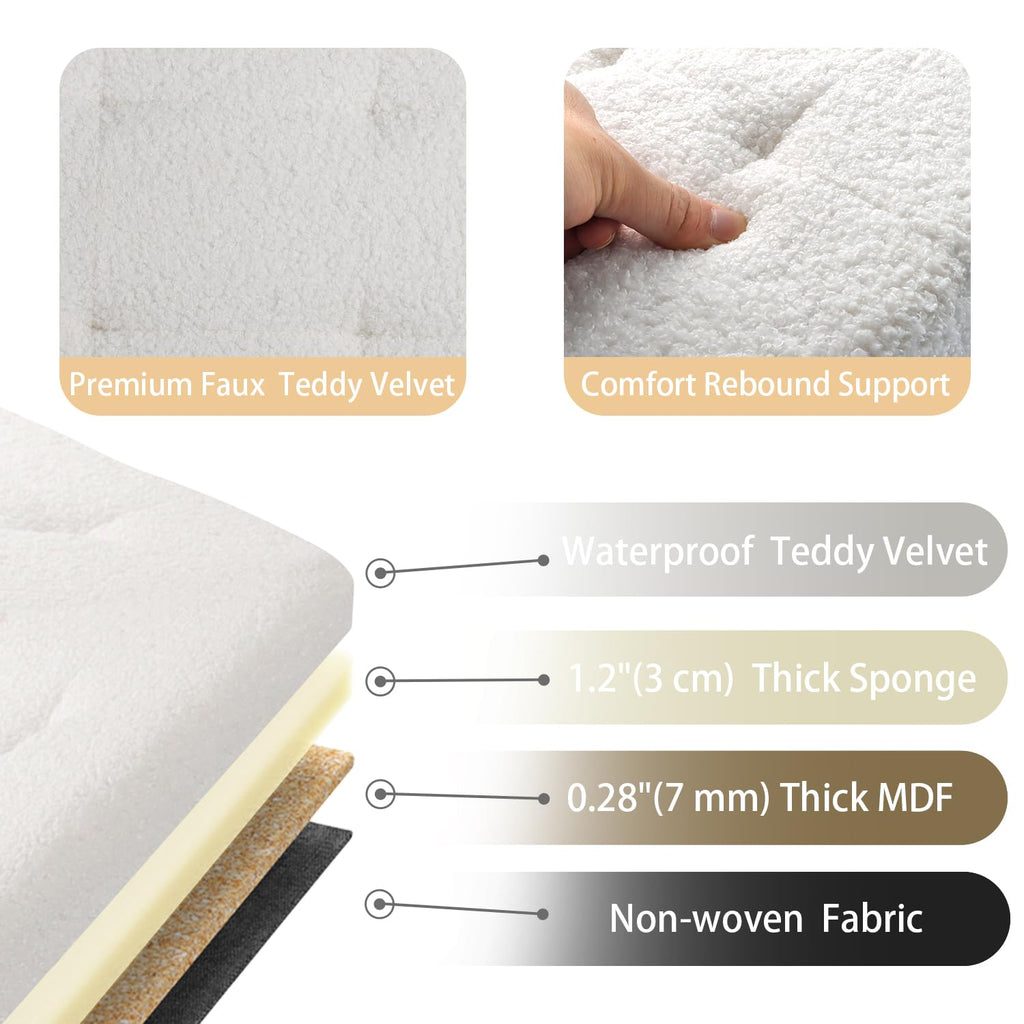 Storage Ottoman Bench, 34" Folding Velvet Foot Rest Stool, White