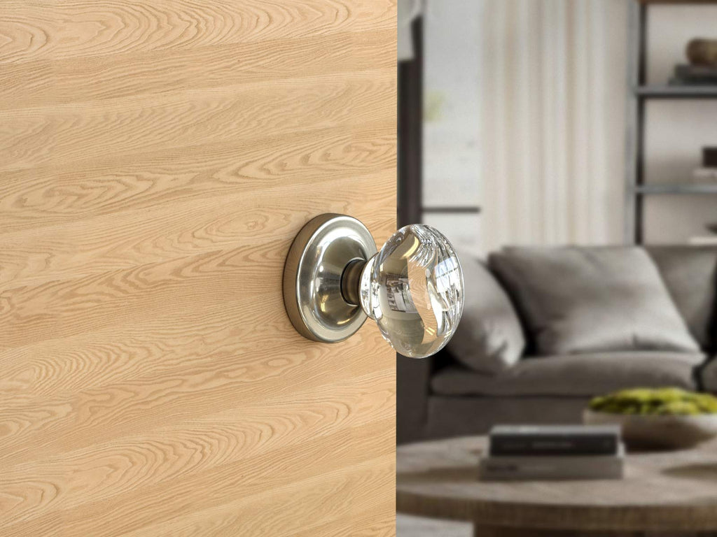 Passage Oval Egg Crystal Door Knobs Satin Nickel Round Rosette