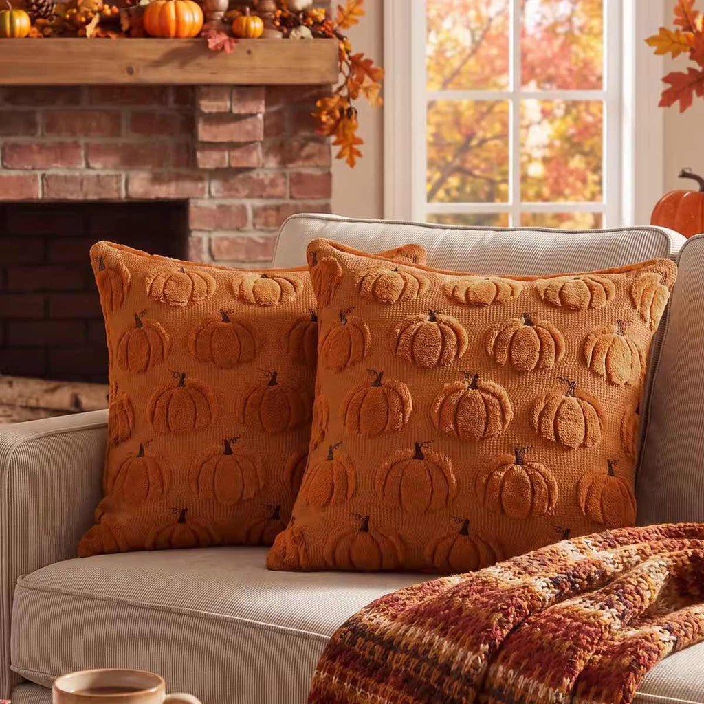Fall Throw Pillow Covers 16x16 Set of 2 Double-Sided Pumpkin Covers