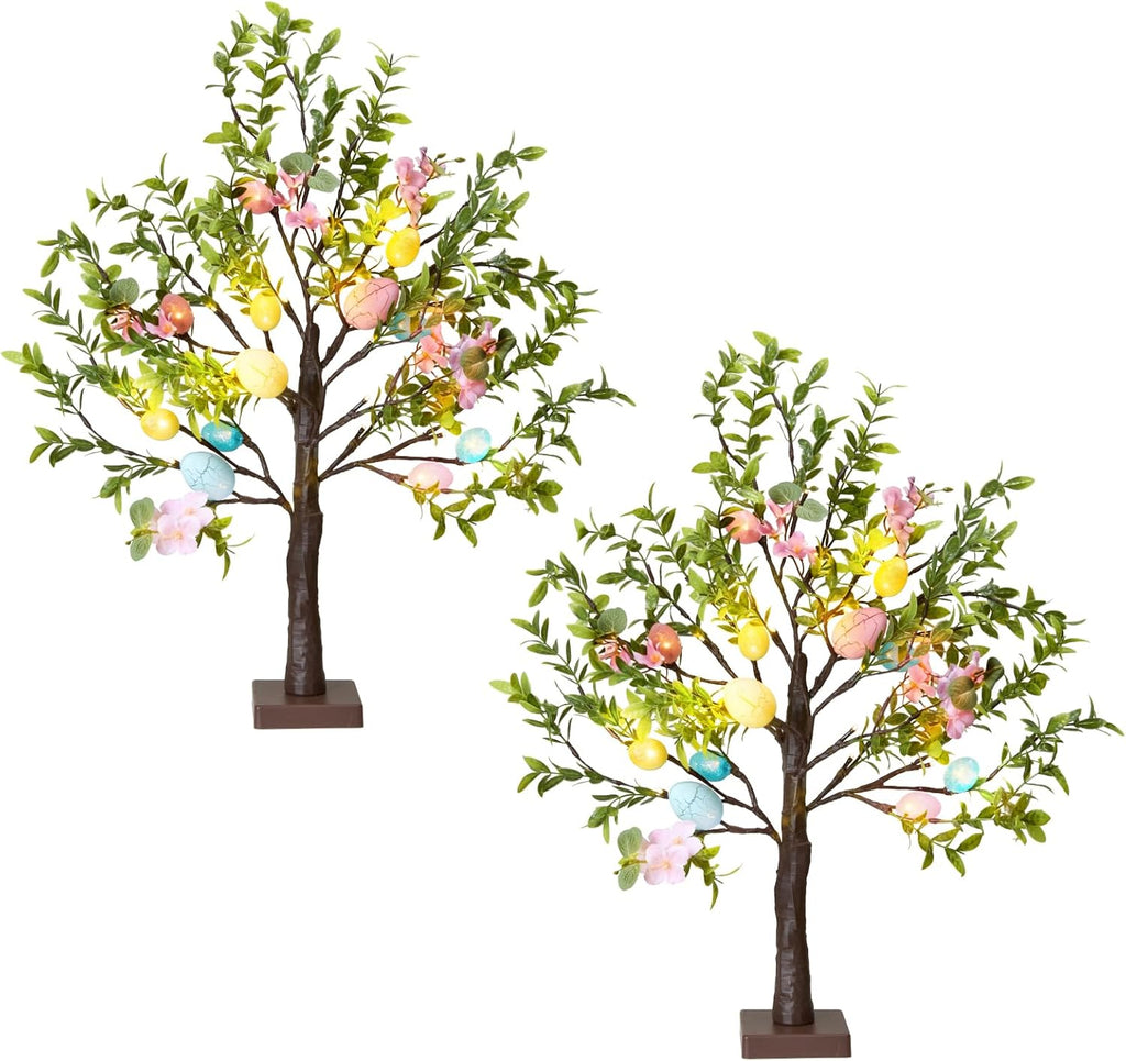 Easter Decoration Set, 27-inch Easters Egg Tree with LED Lights - Set of 2