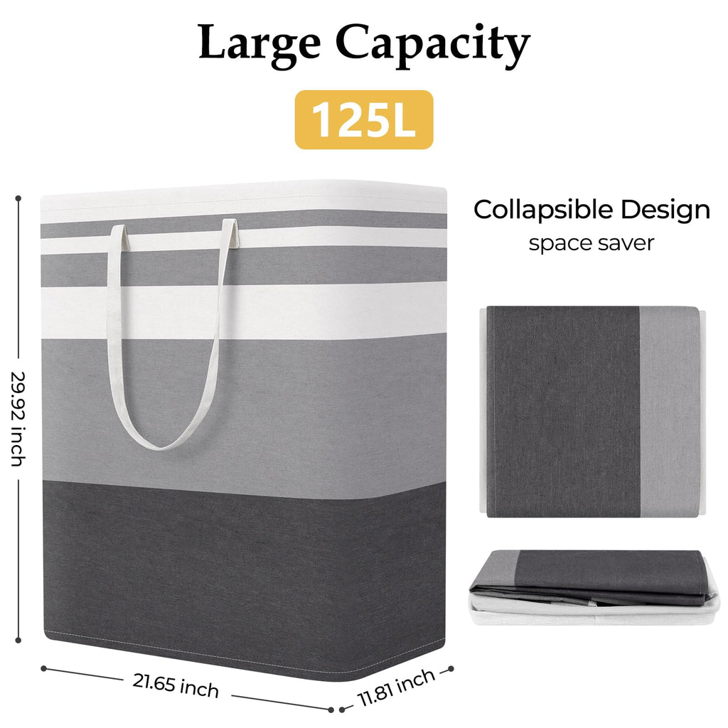 Basket Hamper, 125L Collapsible Clothes Storage, Grey