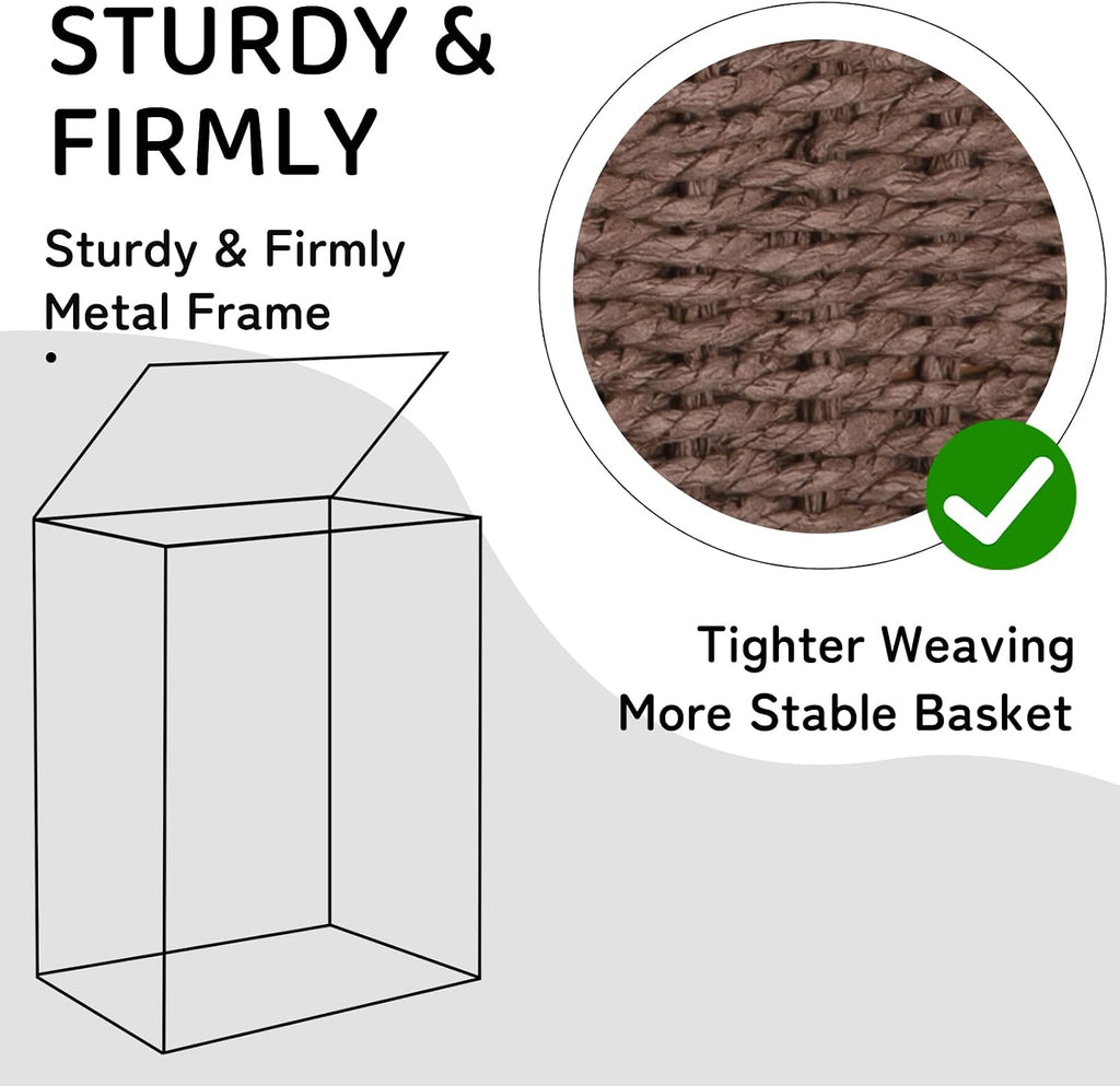 Laundry Hamper with Lid, 110L(29.1 Gal) Large Wicker Laundry Basket , Handwoven Paper Rope Clothes Hamper with
