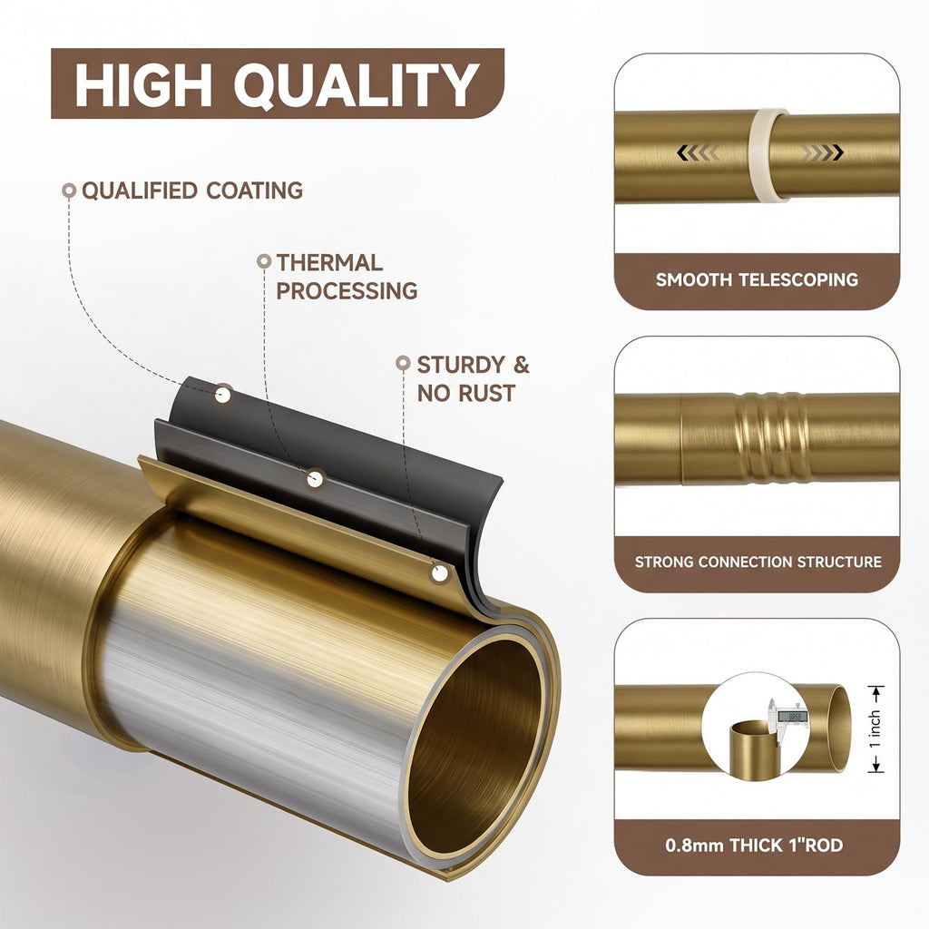 Warm Gold Curtain Rods for Windows 28 to 48 Inch(2.3-4ft)- 1'' Diameter Heavy Duty Curtain Rods with Golden