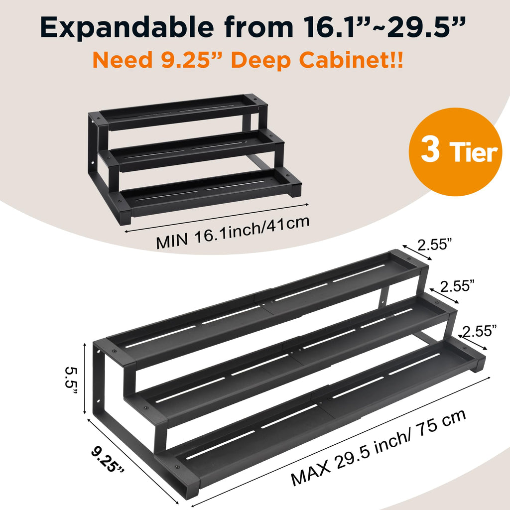 Spice Rack Organizer Cabinet or Pantry, 16"-29" Expandable Spice Organization Shelf, Seasoning Organizer