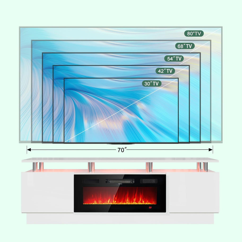 Fireplace TV Stand with 36" Electric Fireplace, 80" 2 Tier TV Console Stand for TVs Up to 90"", LED Light