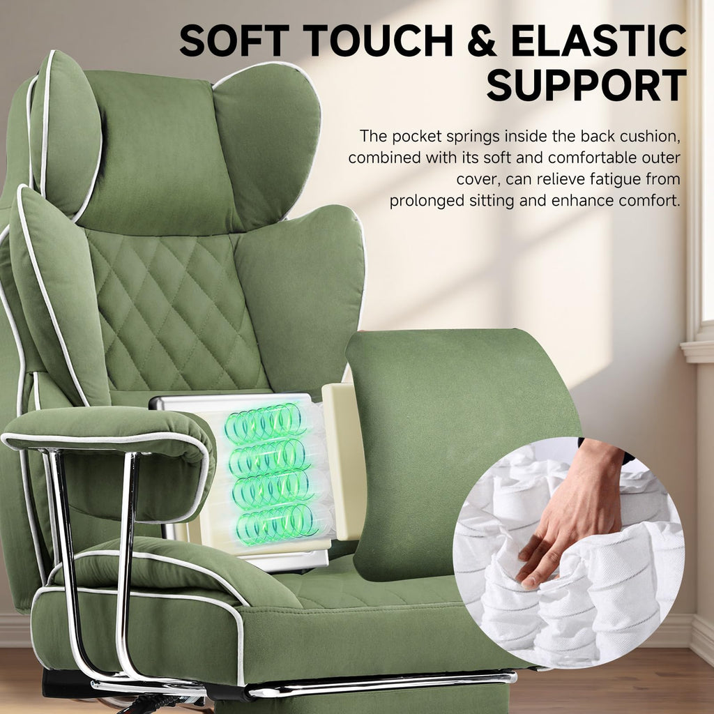Big and Tall Gaming Chair with Pocket Spring Lumbar Support, Ergonomic Office Chair with Footrest, Executive Desk