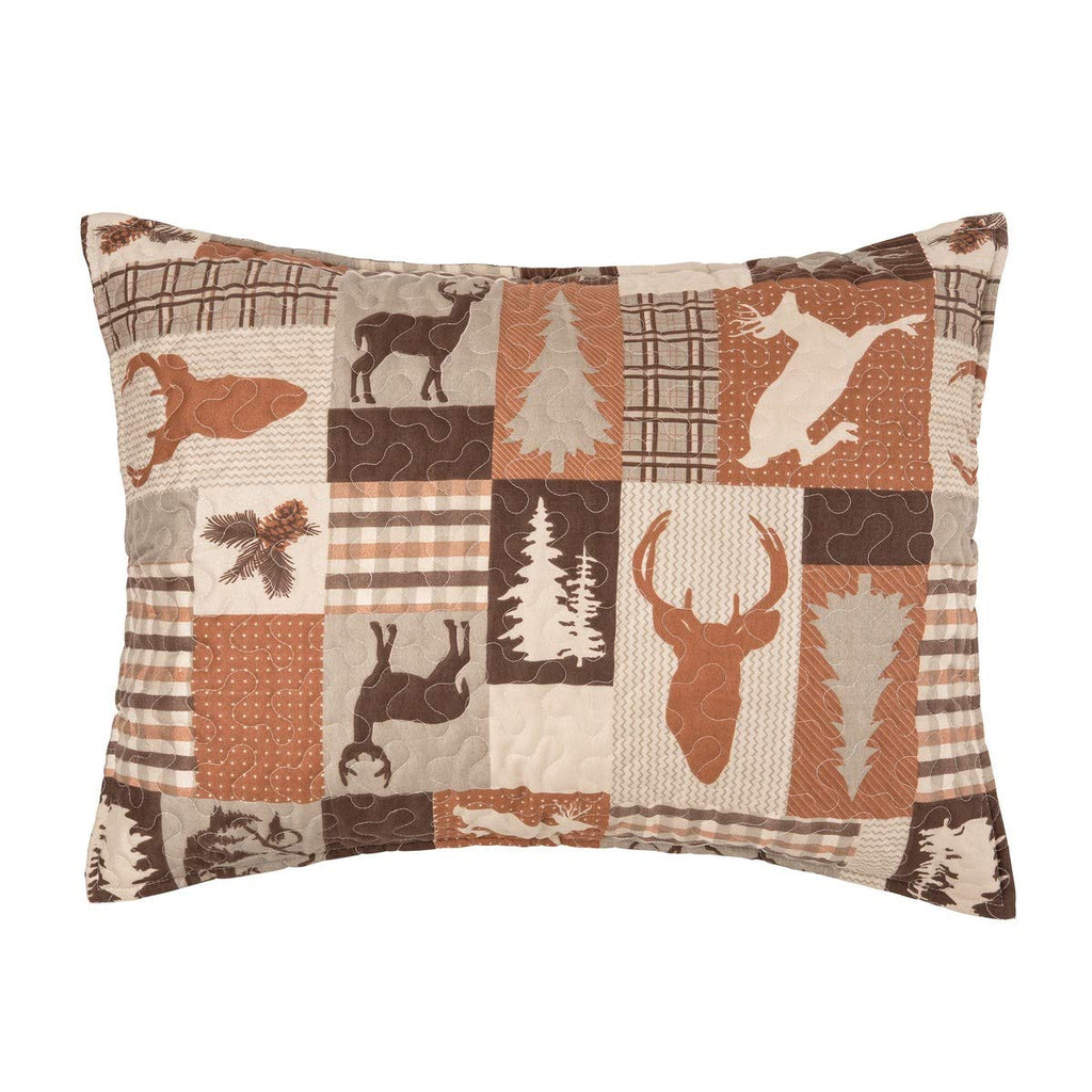 Rustic Buck Ridge Trail Cabin Lodge Deer Stag Pinecone Orange Brown Tan Bed 3-Piece Reversible Lightweight Quilt