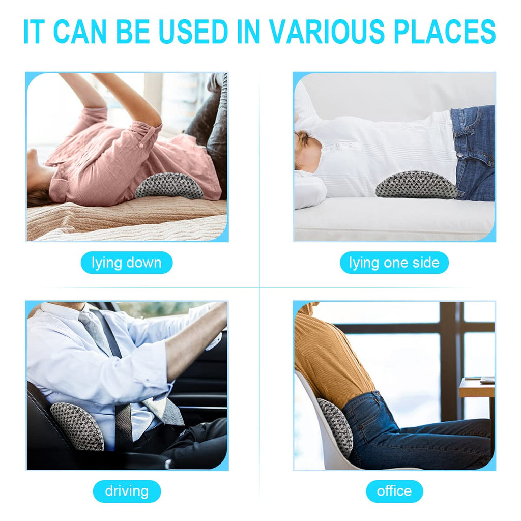 Lumbar Support Pillow Chair, Memory Foam Lumbar Pillow for Lower Back Pain Relief (Grey)