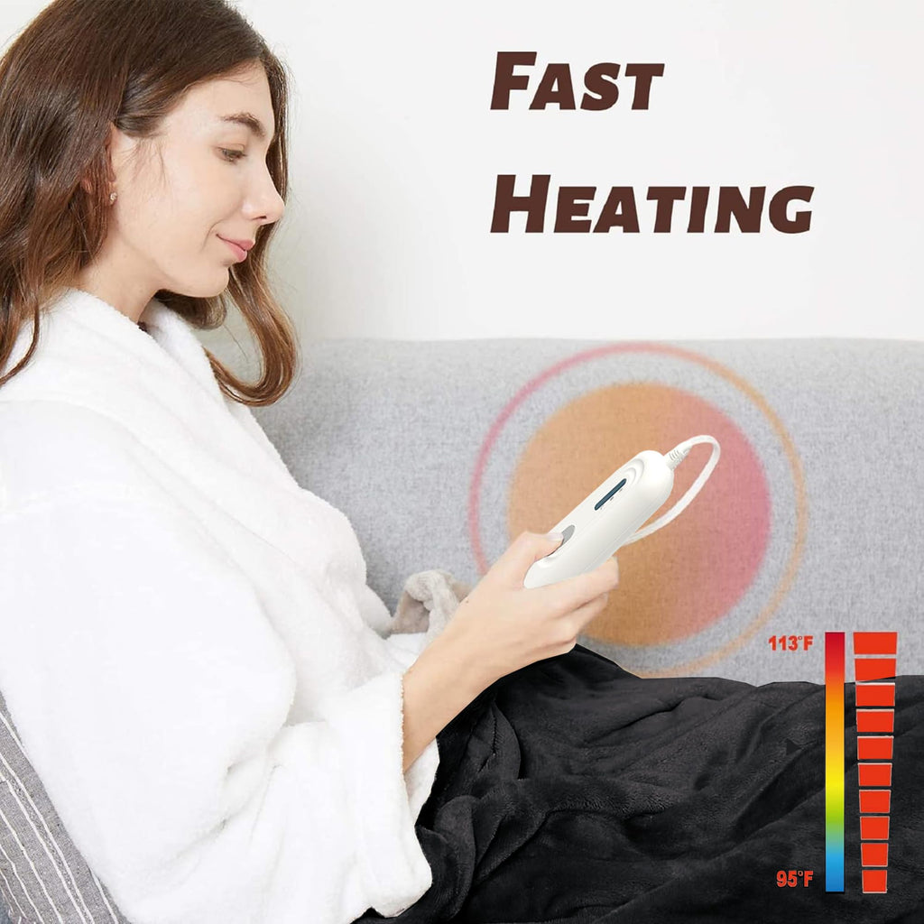 Heated Blanket Throw, Ultra Soft 2-Layer Flannel Electric Blanket