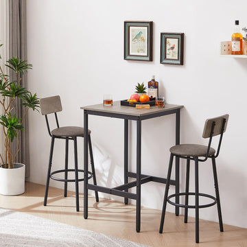 Bar Table and Chairs Set of 2, Small Square Counter Height Pub Table with Upholstered Stools, 3 Piece Dining Tables