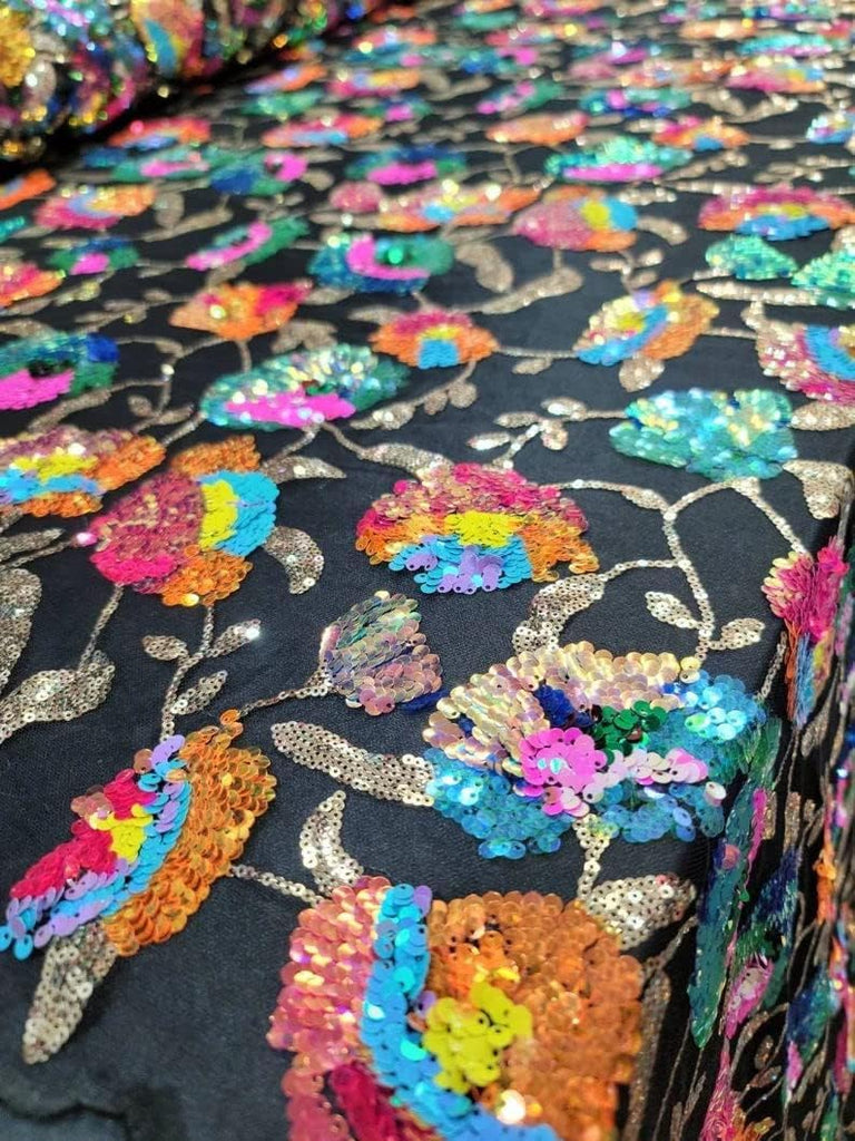 51" Width Colorful Flower Soft Tulle Crystal Glittering Sequins Tulle Lace Fabric French African Voile Wedding Fabric