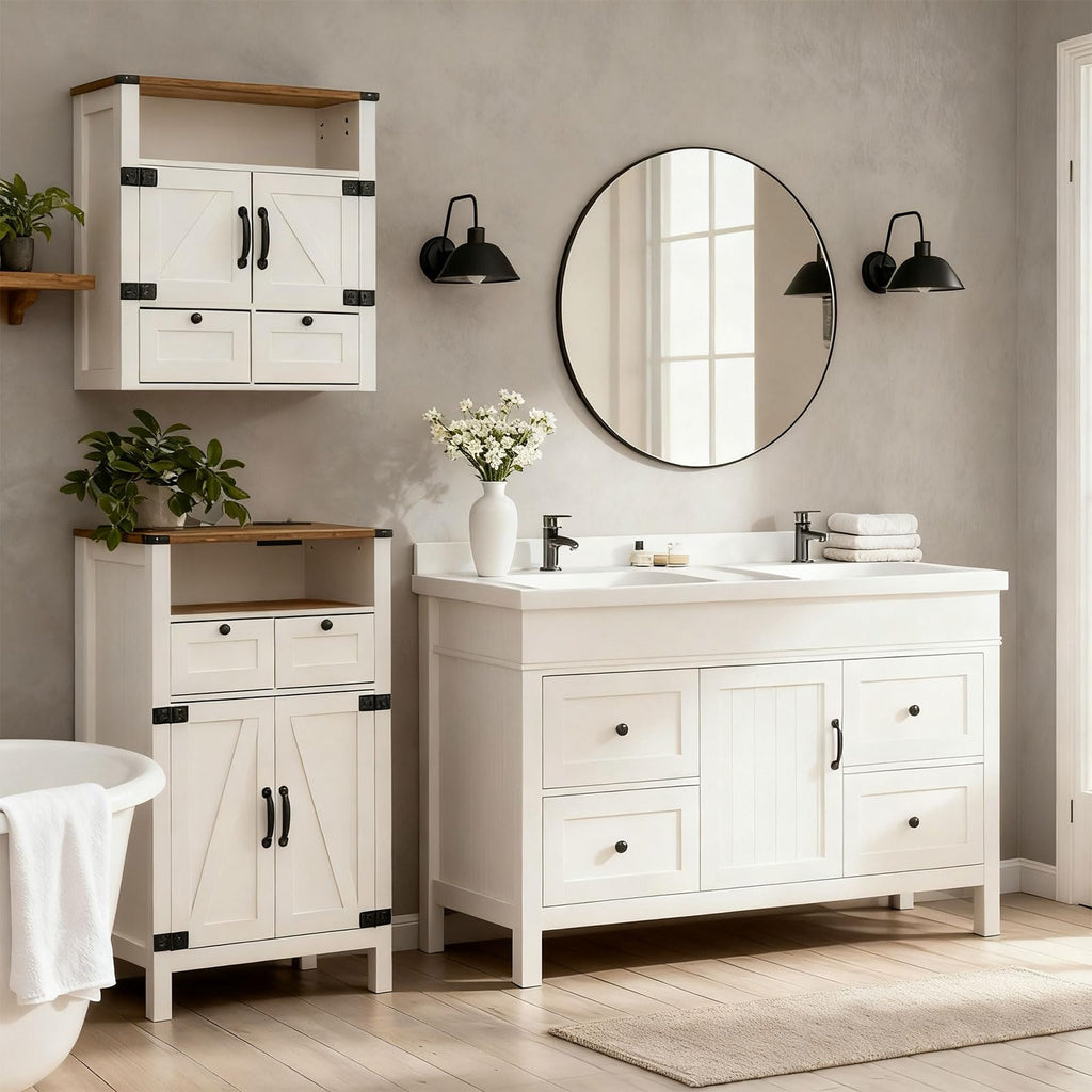 23.6" W Farmhouse Bathroom Wall Cabinet with Mirror, Wall Mount