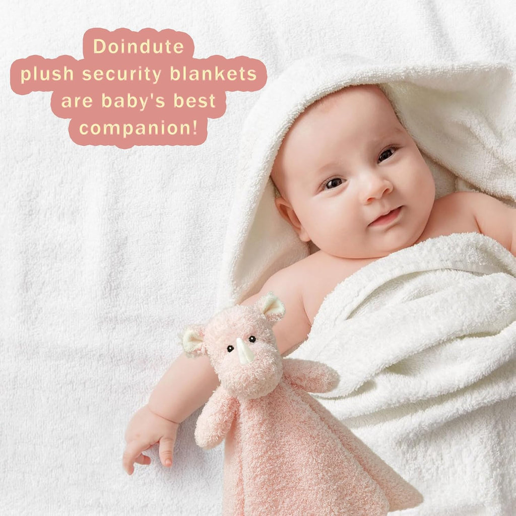 Baby Pink Rhino Soft Stuffed Animal Security Blanket, Plush Rhino Character Lovey Blanket, Baby Shower/Nursery Gift