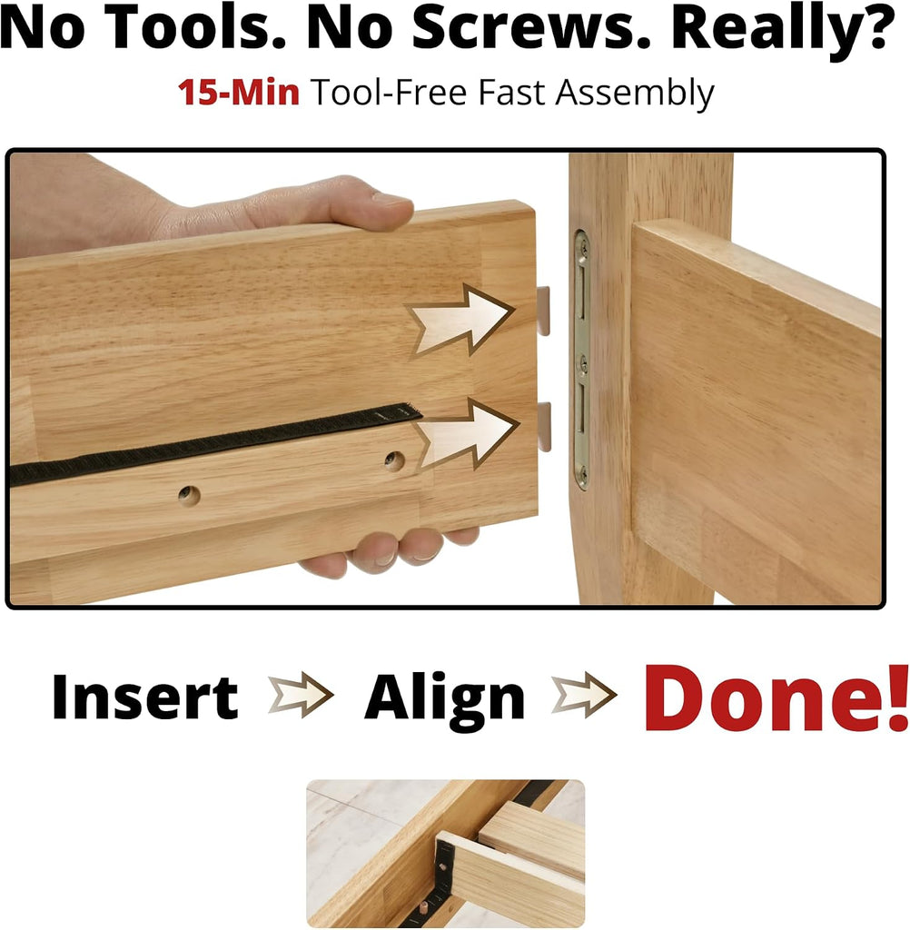 Solid Wood Japanese Frame, 15-Mins No-Tool Easy Assembly, Rock-Solid 1100 Lbs Support, Solid Sustainable