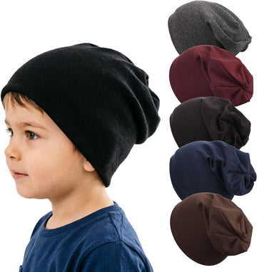5 Pack Unisex Baby Hats for Kids Cotton Skull Caps Soft Cute Knit Cap Baby Toddler Beanie - 6 Years