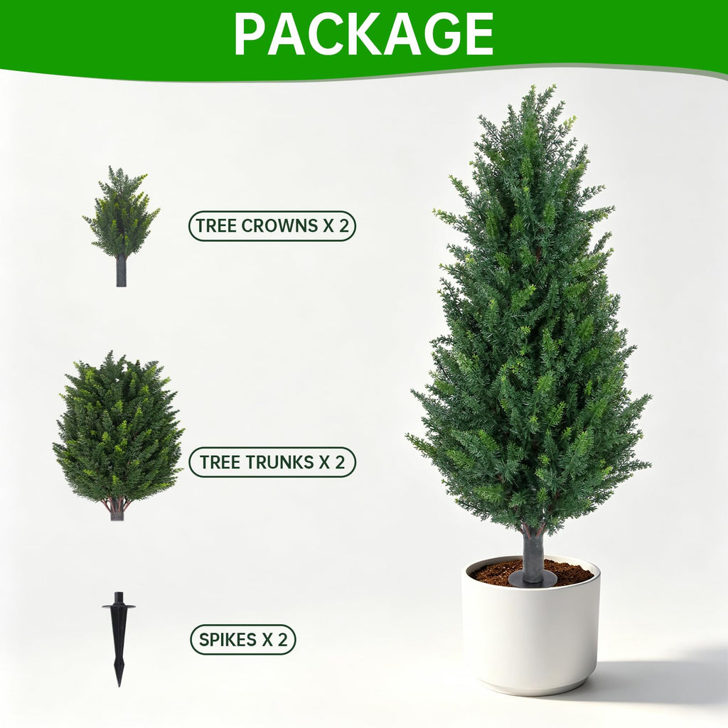 3FT Artificial Cedar Topiary (2 Pack) with Ground Spike, Home & Garden Decor