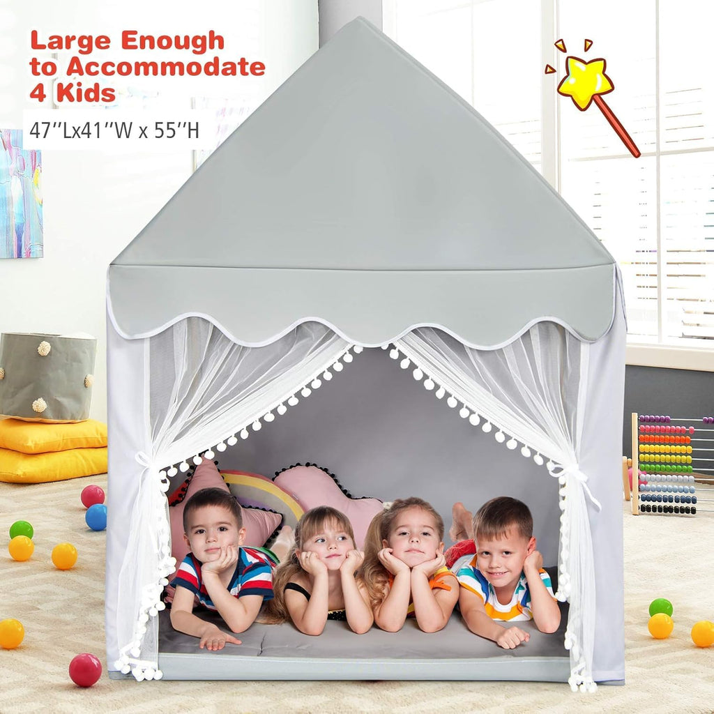 Kids Play Tent, Large Game House w/Washable Mats and Windows, Solid Wood Frame,Indoor and Outdoor Princess Tent