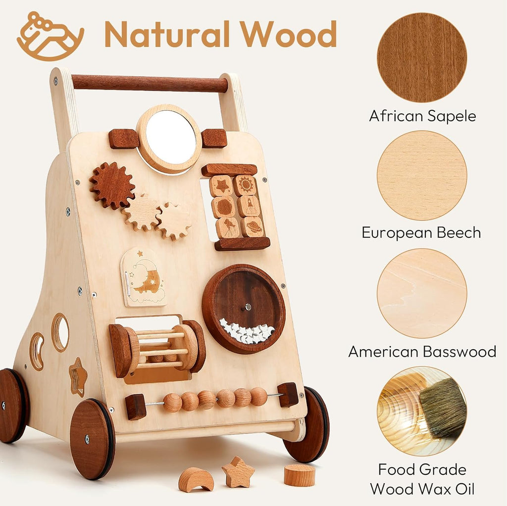 Wooden Baby Push Walker, All‐in‐One Montessori Activity Center 1+