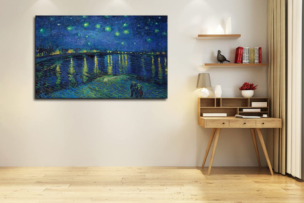 Vincent Van Gogh Canvas Wall Art - Starry Night Over The Rhone Painting, Classic Artwork Picture Print Decor. 24"x36"