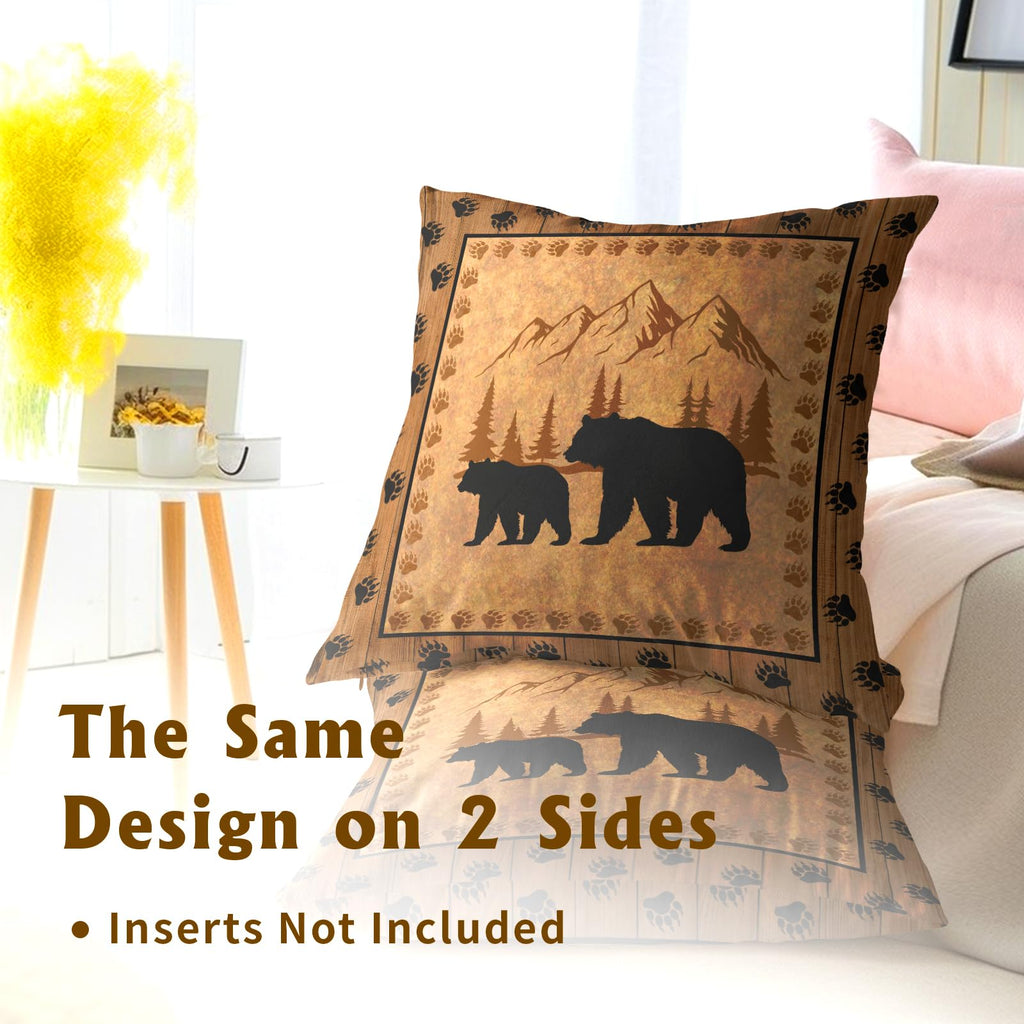 Bear Throw Pillow Covers 24x24 Inch Set of 2 Retro Brown Mountain Decorative Pillowcase Rustic Cabin Bear Hunting