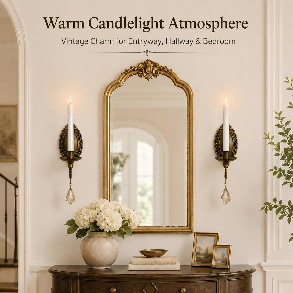 Vintage Wall Candle Sconces Set of 2, Antique Brass Victorian Wall Sconces