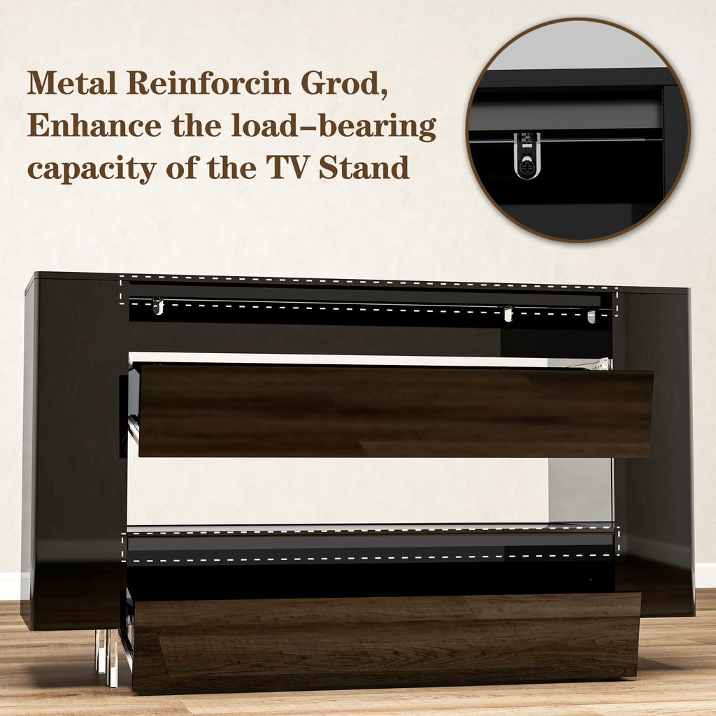 65" TV Stand with 2 Drawers & Hidden Storage Cabinets, High Gloss Black