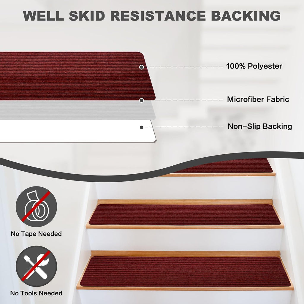 Stair Treads for Wooden Steps - Non Slip Stairs Carpet Tape Peel and Stick with Double Adhesive Tape Set of 15