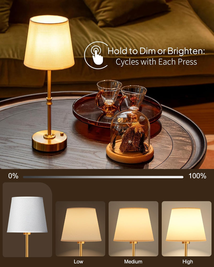 Cordless Table Lamp Rechargeable: Fast Charging & Long Lasting - 2700K Warm Light Samll Vintage Gold Lamps for Women