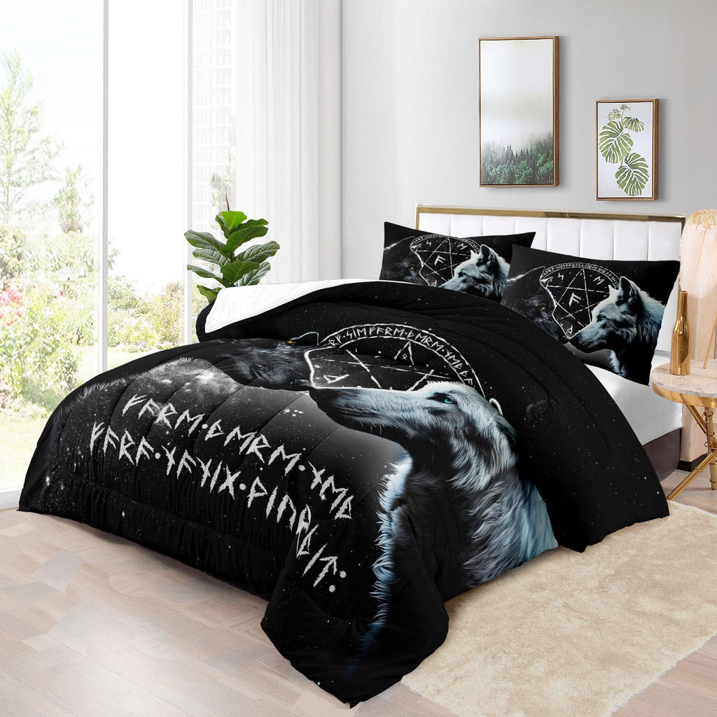Wolf Bedding Set Queen Size, Wolf Comforter Bed Set, Wildlife Animal Print Comforter Set Bed in a Bag Queen, Hunting