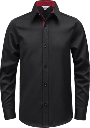 Boys Stretch Dress Shirts Wrinkle Free Long Sleeve Button Down Shirts
