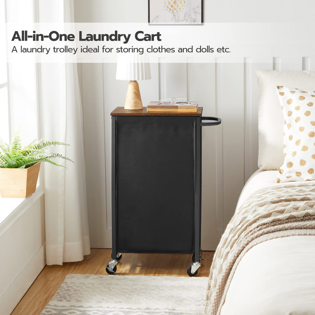 Slim Laundry Hamper with Lid, 11Gal Rolling Laundry Basket with Wheels, Laundry Sorter with Side Pockets and Handle