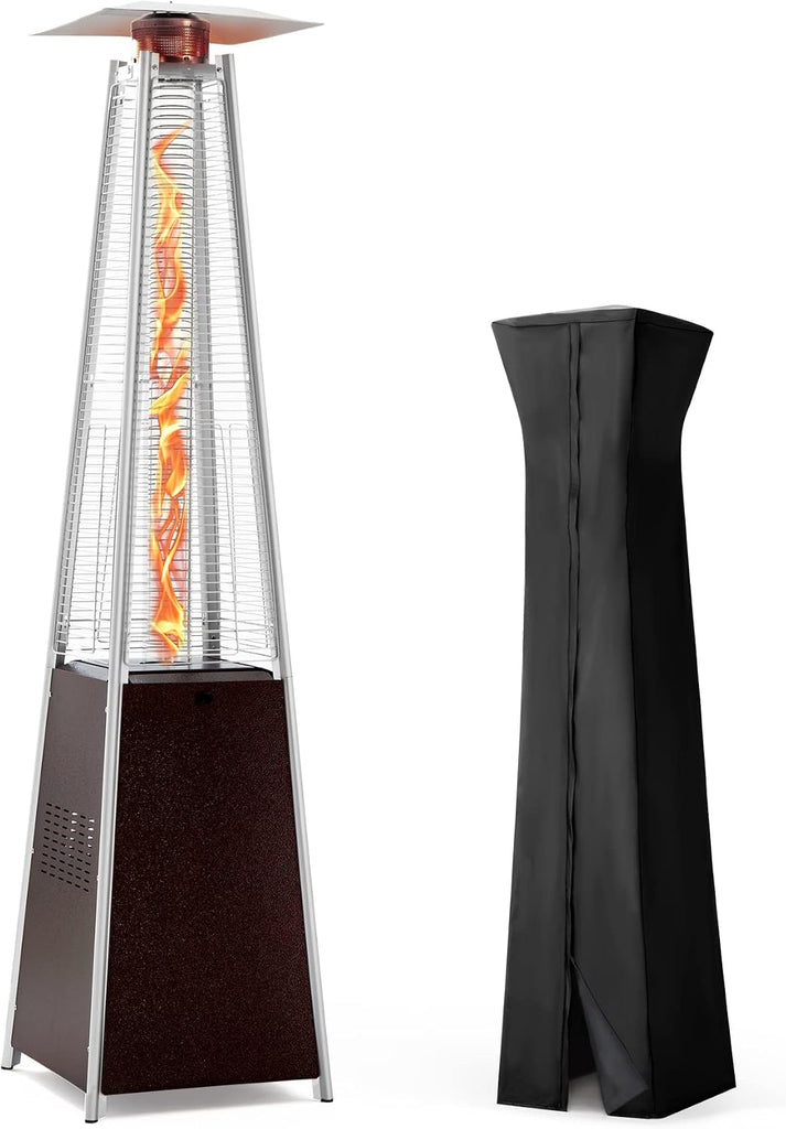 48,000 BTU Flame Pyramid Pool Heater With Cover, Triple Safety Protection Portable Patio Heater with Patio Cover