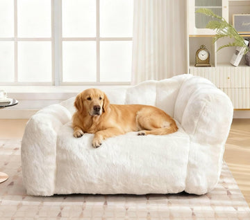 Dog Sofa Couch for Large Medium Dogs up to 130 Lbs, Memory Foam Pets Sofa with Faux Fur Fabric Beige