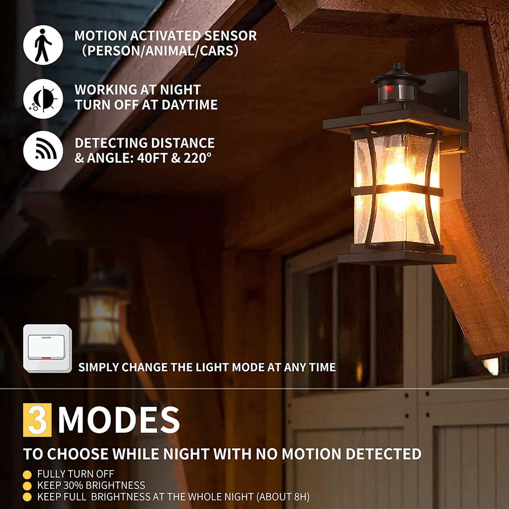 2 Packs Motion Sensor Outdoor Wall Lights - Upgrade Dusk to Dawn Porch Lighting, LED Exterior Lantern Fixture Wall