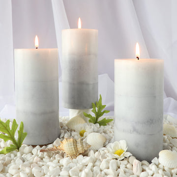 White Pillar Candles, Aromatherapy Scented Candles, Set of 3 Tall 3x6 Inch Rustic Grey Candles, Clean Burning and