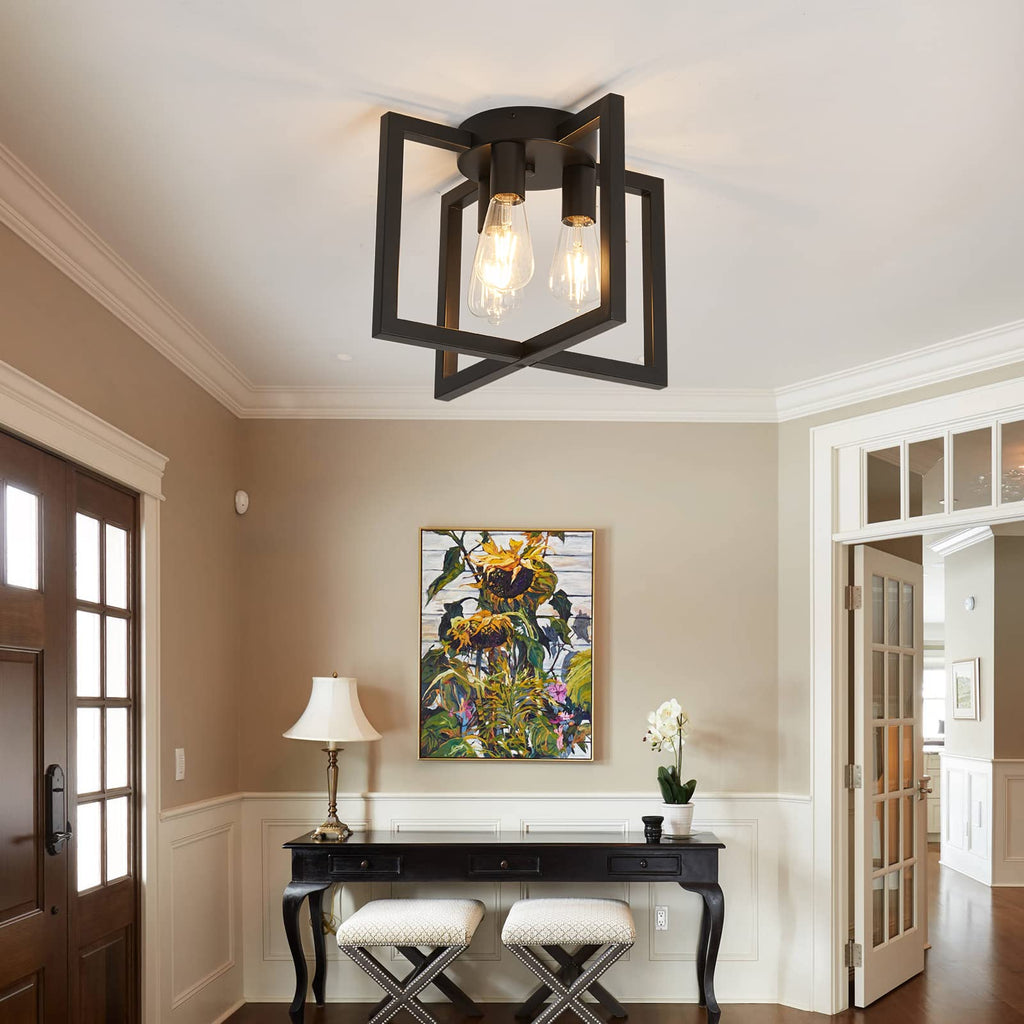 3-Lights Ceiling Light Fixture, Industrial Black Semi Flush Mount Chandelier, Ceiling Lighting Living Room Bedroom