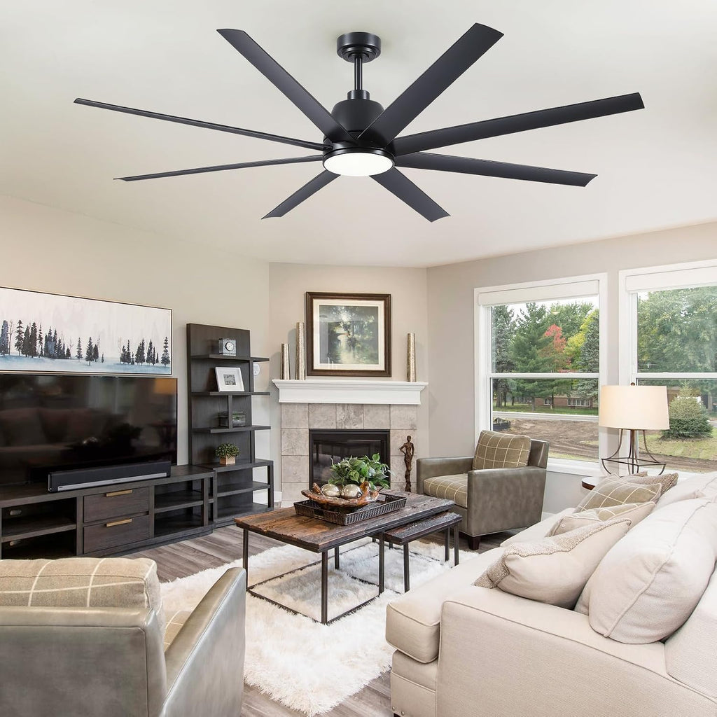 72" Black Ceiling Fan with Lights and Remote Control - Large Industrial Ceiling Fan with 8 ABS Blades, Dimming, DC Motor Reversible, Indoor/Outdoor Modern Ceiling Fan for Living Room, Black A101-B0DQKTB1F2