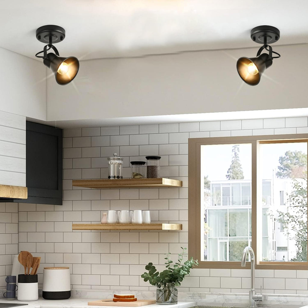 Industrial Mini Track Lighting Ceiling Light, Black Spot Lights Indoor with Multi-Directional Adjustable Light Head