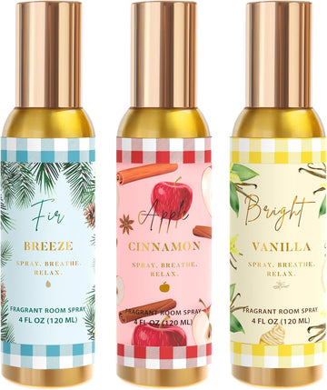 Room Spray, Bright Vanilla, Cinnamon Apple, Fir Breeze, Each 4 fl oz - Set of 3