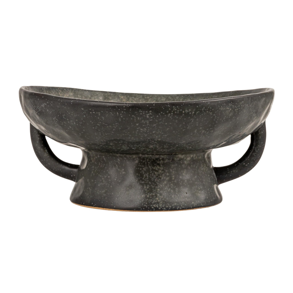 Co-Op Stoneware Footed Pedestal Bowl with Handles, Reactive Glaze, Black