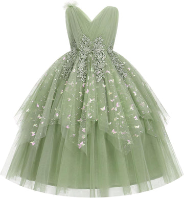 Flower Girl Butterfly Dress for Wedding Formal Pageant Party Tulle Gown