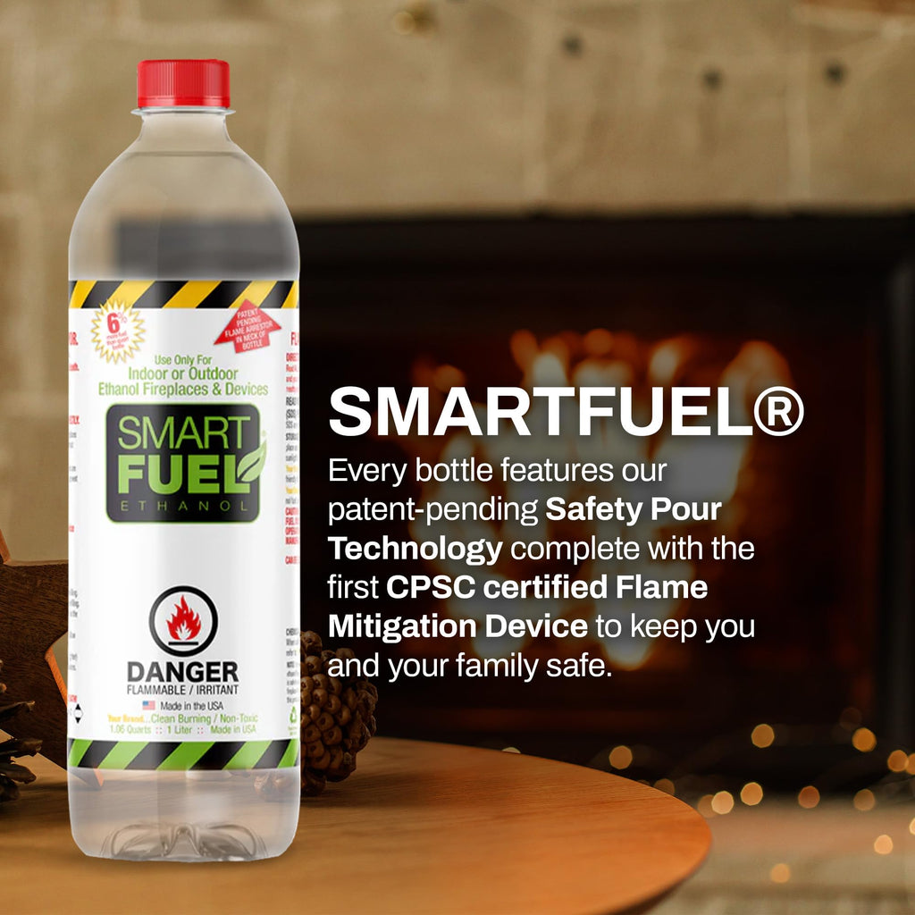 SmartFuel Bioethanol Fuel, Denatured Alcohol for Fire Pits, 1 L (Pack of 3)