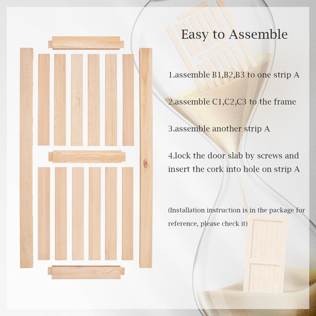 36in x 84in Sliding Barn Wood Door,Interior Doors,DIY Assemblely,Solid Natural Spruce Panelled Slab,