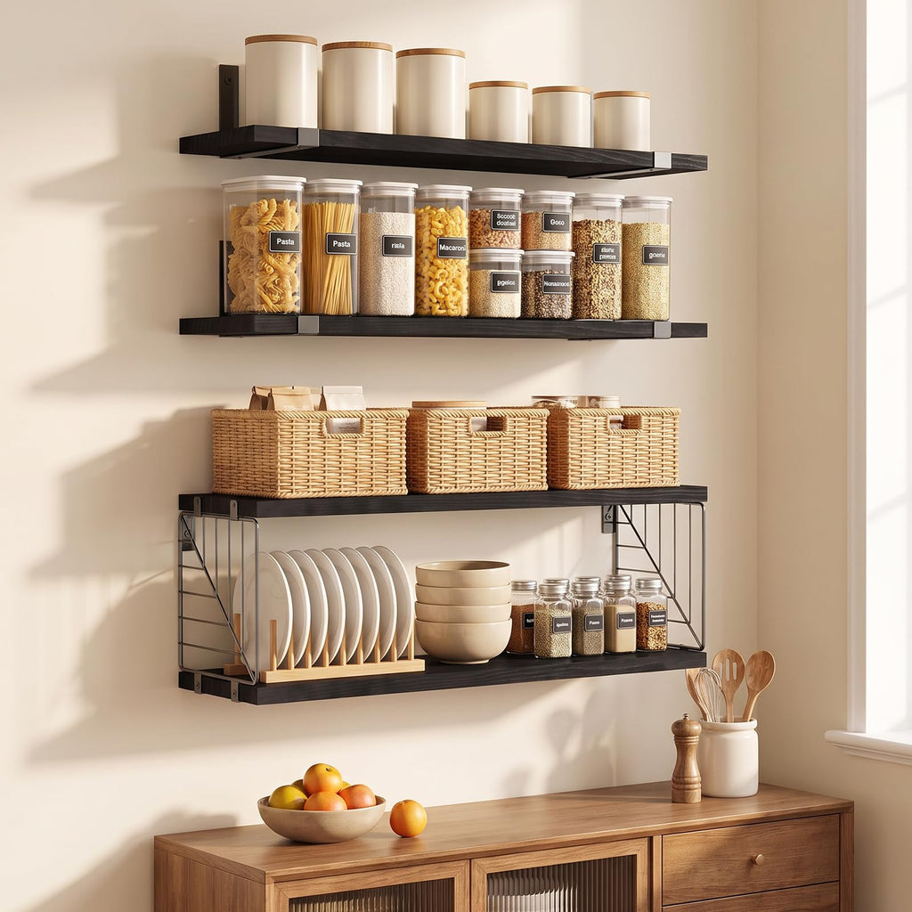 3+1 Tier Bathroom Floating Shelves Over Toilet, Black