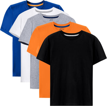 Boys T-Shirts 5 Pack Short Sleeve Tees - 100% Cotton Kids Tagless Summer Tops.