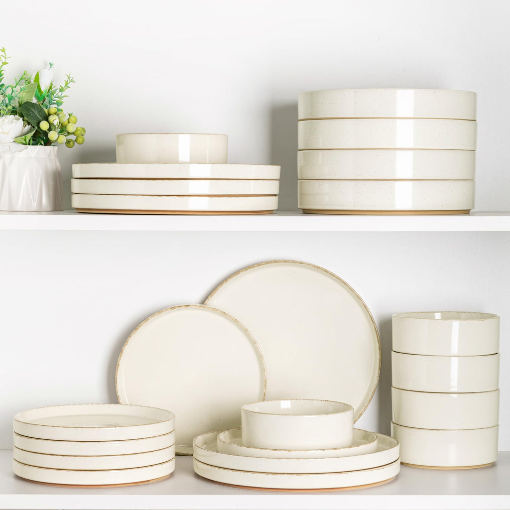 Stoneware Dinnerware Sets for 4,12Pcs Plates and Bowls Set