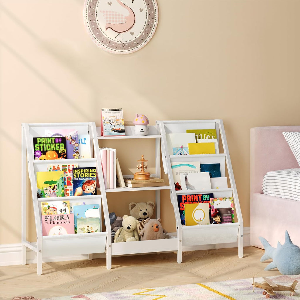 Kids Bookshelf and Toy Organizer, 3-Tier Bookshelf for Kids | Sturdy Kid Bookcase with Storage, Toddler Book Shelf