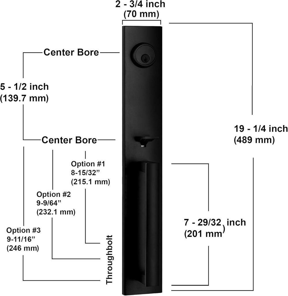 Full Escutcheon HandleSet Front Door Entry Handle and Deadbolt Lock Set Slim Square Single Cylinder Deadbolt and - Door Handleset