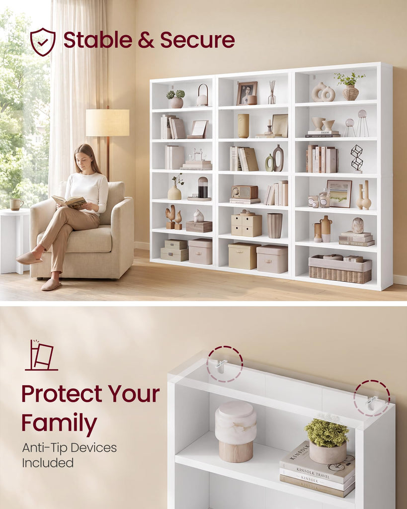 6-Tier Bookshelf, Minimalist Bookcase with Adjustable Shelves