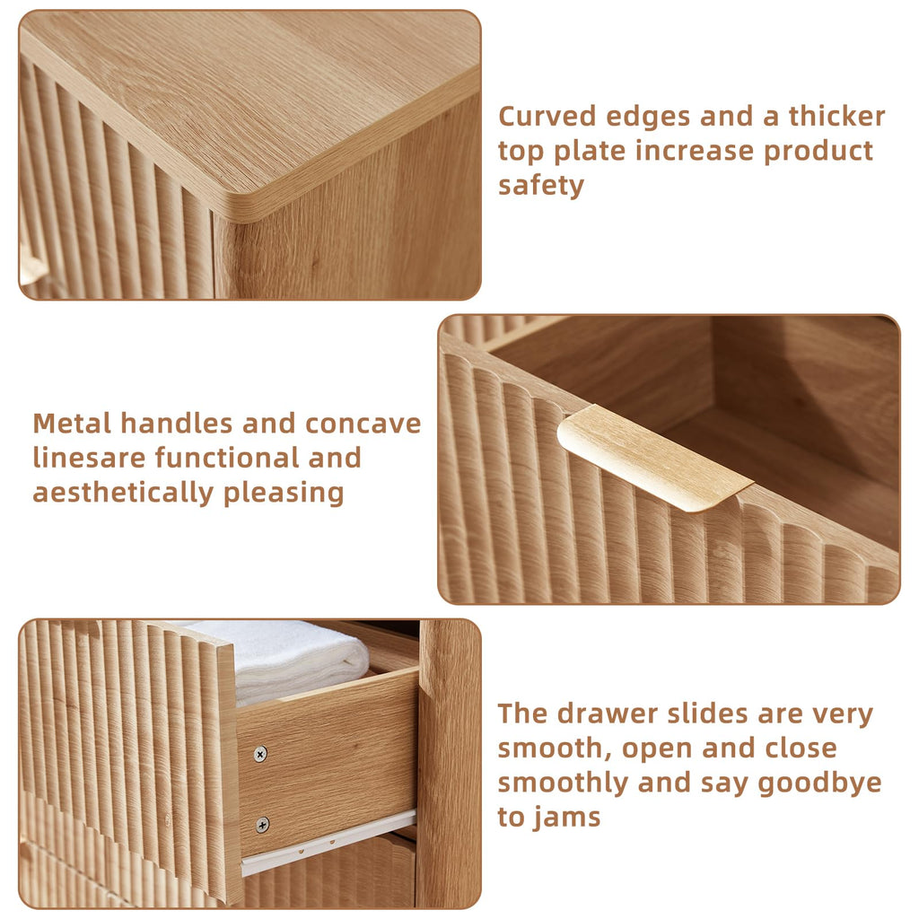 Fluted 6 Drawers Dresser Set of 2, 48" Wide Modern Chest of Drawers with Metal Handle, Natural Curved Profile